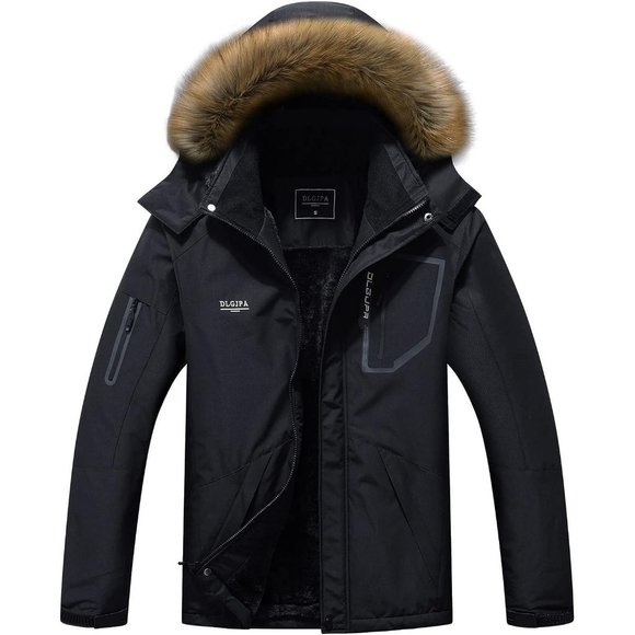 Men's Black Mountain Waterproof Hooded Windbreaker Rain Winter Warm Snow Coat - Picture 1 of 6